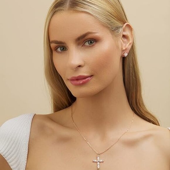Neiman Marcus  Rose Gold Plated Opal Cross Necklace - Picture 4 of 6